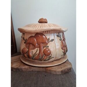 Vintage 70s Mushroom Ceramic 4 Piece Modular Canister Set with Lid & Base Plate
